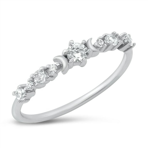 Rose Gold Tone Moon & Star Design Cubic Zirconia Womens 925 Sterling Silver Ring Sizes 4-10 Rose Gold Tone Moon & Star Design Cubic Zirconia Womens 925 Sterling Silver Ring Sizes 4-10